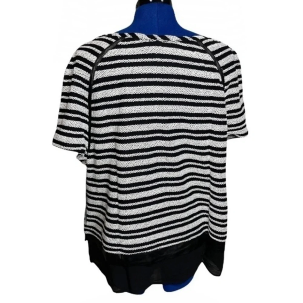 NWT Tart 4X black/white stripe faux leather trim layered look hi-low sweater top